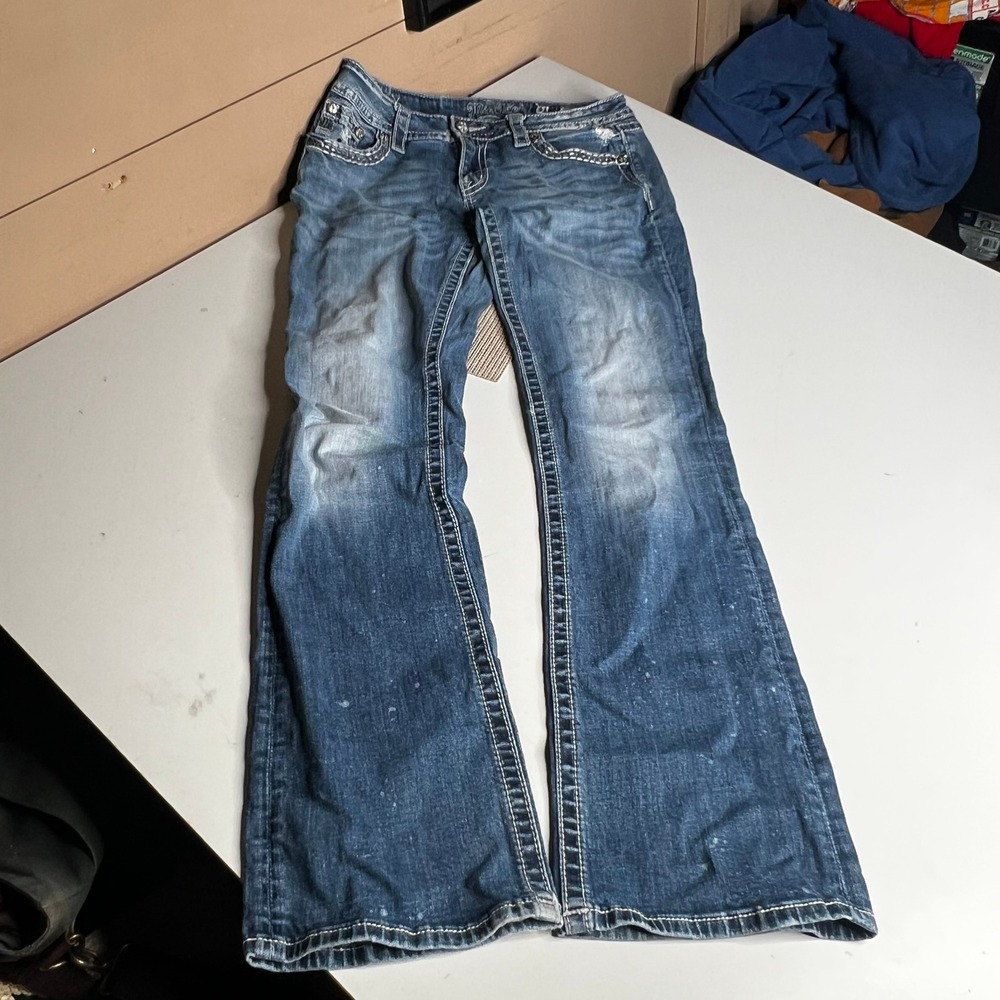 Miss Me Signature Bootcut Jeans Medium Wash Embellished Pocket Size 31 Denim